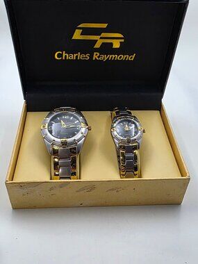 Vintage Charles Raymond His & Hers Two-Tone Quartz Watch Set (Models V0369G & V0